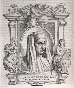Portret Giotto di Bondone (ok. 1267-1337) z Żywotów artystów Vasarisa, po raz pierwszy opublikowany 1550 autorstwa Italian School