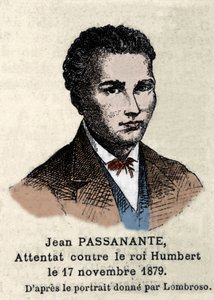 Portret Giovanniego Passannante (1849-1910), który w 1878 r. przeprowadził w Neapolu atak na króla włoskiego Umberta I (Humberta I), po tym jak wykonał portret Cesare Lombroso (1835-1909). To wydarzenie zainspirowało poetę Giovanniego Pascoli (1855-1912) w autorstwa Italian School