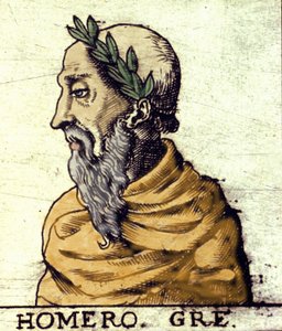Portret Homera (IX wiek pne). Grawerowanie z 1560 roku z Atlasu Urbano Monte autorstwa Italian School