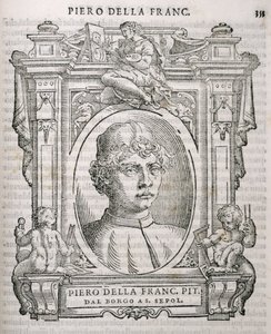 Portret Piero dell Francesca (1415-92) z Vasaris Lives of the Artists, po raz pierwszy opublikowany 1550 autorstwa Italian School