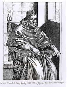 Portret papieża Sykstusa V (1520-90) ilustracja z „Nauka i literatura średniowiecza i renesansu”, napisana i rytowana przez Paula Lacroix, 1878 autorstwa Italian School