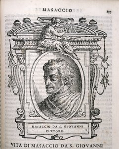 Portret Tomaso Masaccio (1401-28) z Vasaris Lives of the Artists, po raz pierwszy opublikowany 1550 autorstwa Italian School