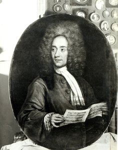 Portret kompozytora Tomaso Giovanniego Albinoniego (1671-1751) trzymającego partyturę autorstwa Italian School