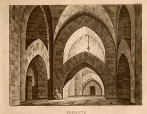 Więzienie, scenografia do pierwszego aktu „Ricciardo i Zoraide” Gioachino Rossiniego (lit) autorstwa Italian School