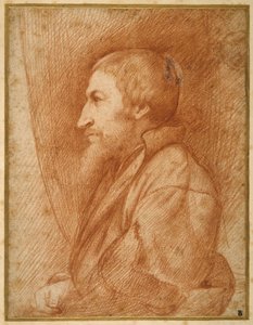 Portret profilowy (autoportret?) brodatego mężczyzny (czerwona kreda na papierze) autorstwa Italian School