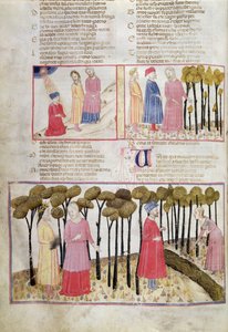 Purg.XXVIII f.47v Virgil pożegnalny i Boski Las, z Boskiej Komedii Dante Alighieri (1265-1321) autorstwa Italian School