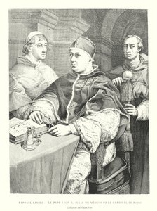 Raphael Sanzio, Le Pape Leon X, Jules de Medici i Cardinal de Rossi, Collection du Palais Pitti (grafika) autorstwa Italian School