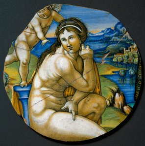 Reprezentacja Wenus. Talerz ceramiczny wyprodukowany w Faenza we Włoszech. 1530 wokół Florencji, Muzeum Narodowe Bargello autorstwa Italian School