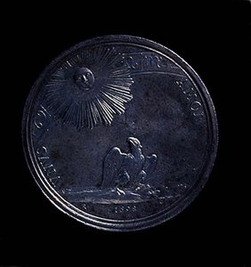 Rewers medalu portretowego Anny Izabeli z Mantui przedstawiający orła obserwującego słońce, wybity 1698. Napis: VNVS AMOR (srebrny) (awers patrz 119199) autorstwa Italian School