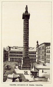Rzym: Kolumna Antonina na Piazza Colonna (lito) autorstwa Italian School