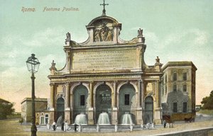 Rzym, Włochy, Fontana Paolina (kolorowa litografia) autorstwa Italian School