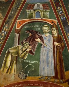 Święty Heldrad powraca z Santiago de Compostela, w kaplicy św. Heldrad i Mikołaj (fresk) autorstwa Italian School