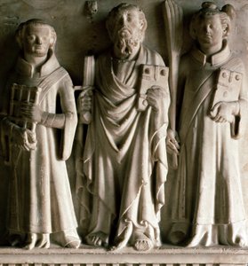 Płaskorzeźba Saint Paul, Saint Laurent i Saint Etienne ze szkoły Campione. Z Castelseprio we Włoszech. XIV-wieczny Mediolan, museo d