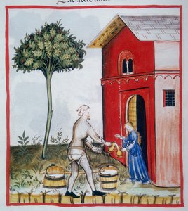 Sprzedaż kwaśnego mleka (c.59v), Tacuinum Sanitatis, Codex Vindobonensis Series Nova 2644 autorstwa Italian School