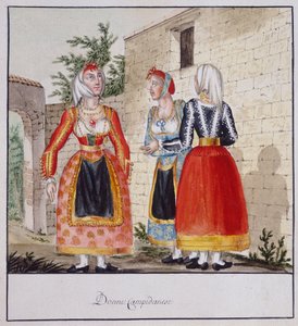 Sardyńskie kobiety w strojach z Campidano, drukowane ms.258, kolekcja Luzzetti autorstwa Italian School