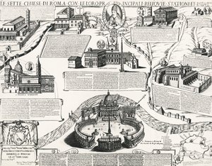 Siedem kościołów Rzymu, z portretem Aleksandra VII (papieża 1655-1667), Włochy autorstwa Italian School