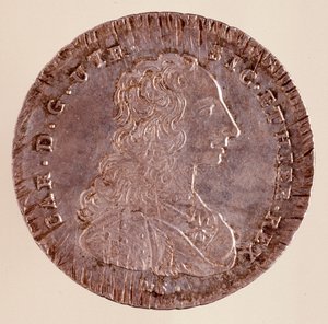 Srebrna Piastra z Neapolu: Panowanie Karola III w Hiszpanii (1716-1788) i Portret. 1750. Średnica. 4 cm Neapol, muzeum archeologiczne autorstwa Italian School