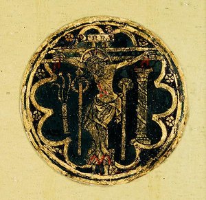 Panel mały z kółkiem Ukrzyżowania (szkło malowane) autorstwa Italian School