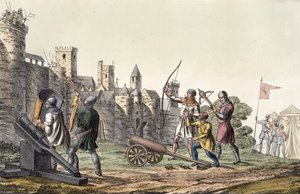 Żołnierze i artyleria XV w., tablica 16 z Historii Narodów (akwatinta) autorstwa Italian School