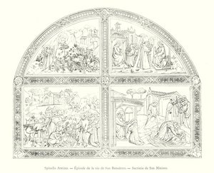 Spinello Aretino, Episode de la vie de San Benedetto, Sacristie de San Miniato (rycina) autorstwa Italian School