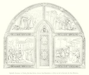 Spinello Aretino, Totila, Roi des Goths, devant San Benedetto, Cote est de la Sacristie de San Miniato (rycina) autorstwa Italian School