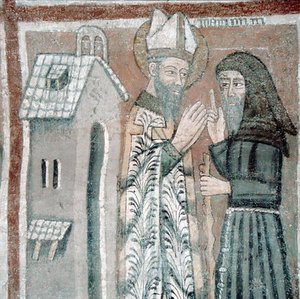 Św. Grzegorz Wielki (540-604) z mnichem (fresk) autorstwa Italian School