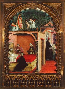 Św. Hieronim w celi i sen św. Hieronima, ok. 1450 (olej na desce) autorstwa Italian School