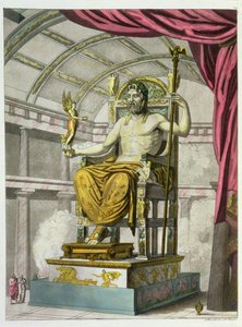 Posąg Jowisza w świątyni, z Costumi dei Romani, rytowany przez Angelo Biasioli (1790-1830), ok. 1805-20 (akwatinta) autorstwa Italian School