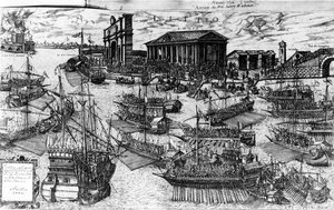 Przybycie Henryka III Francji w Lido w Wenecji w dniu 8 lipca 1574, 1591 (akwaforta) autorstwa Italian School