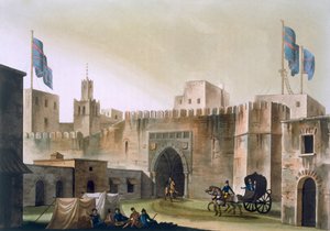 Beb Kar, brama do Tunisu, z Europejczykami w koncercie konnym, ok. 1820-30 lat autorstwa Italian School