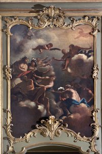 Rada Bogów: Zeus na Olympusie otacza bóstwa. Malarstwo Szkoły Włoskiej (XVIII wiek) autorstwa Italian School