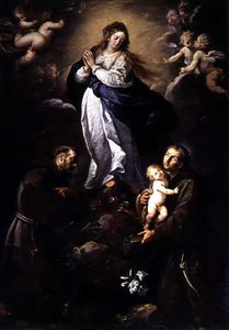 Niepokalane Poczęcie, w otoczeniu SS Franciszka i Antoniego (olej na płótnie) autorstwa Italian School