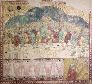 Ostatnia wieczerza i agonia w ogrodzie, ok. 1300 (fresk przeniesiony na płótno) autorstwa Italian School