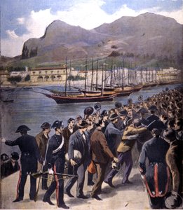 Mafia wróciła do Palermo pod eskortą karabinierów po amnestii z 1895 roku. autorstwa Italian School