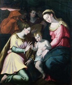 Mistyczne małżeństwo św Katarzyny, ok. 1600 (panel) autorstwa Italian School