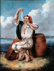 Obraz Anonimowego Zjadacza Makaronu z XIX wieku. Narodowe Muzeum Makaronu w Rzymie, Fundacja Agnesi autorstwa Italian School