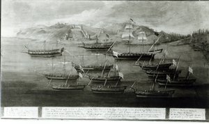 Flota wenecka dowodzona przez kapitana Iwanowicza da Dabrota przeciwko tureckim piratom pod Durazzo, 1756 autorstwa Italian School