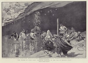 "Woda długiego życia", pielgrzymi kąpiący się w Val di Maggio, Włochy (litografia) autorstwa Italian School