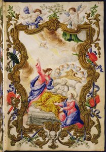 Dobra śmierć chrześcijanina, od Mariegoli ze świeckiego cechu Buona Morte, ok. 1712-14 (tusz na welinie) autorstwa Italian School