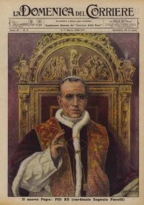 Nowy papież, Pius XII (kardynał Eugenio Pacelli) (kolorowa litografia) autorstwa Italian School