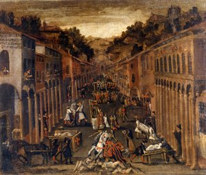Plaga 1630 w Bolonii. farba.Własność banku w Bolonii autorstwa Italian School
