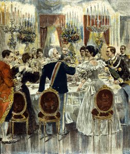 Bankiet weselny panny młodej Wiktora Emanuela III (Victor-Emmanuel) (Vittorio Emanuele) i Heleny Czarnogórskiej odbywa się w Pałacu Kwirynalskim w Rzymie. 1896. autorstwa Italian School