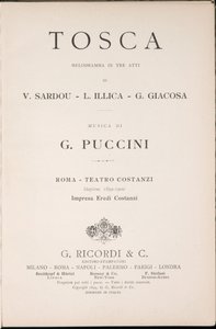 Strona tytułowa, Libretto della Tosca, Giacomo Puccini, wydanie Ricordi, Włochy autorstwa Italian School