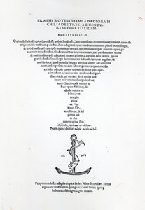 Strona tytułowa Adages of Erasmus, wydrukowana przez Aldusa Manutiusa w Wenecji, 1508 (papier drukowany i grawerunek) autorstwa Italian School