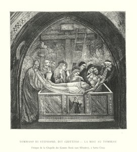Tommaso di Stephano, zwany Giottino, Złożenie do grobu, fresk z kaplicy hrabiów Bardi, San Silvestro, w Santa Croce (rycina) autorstwa Italian School