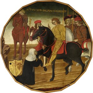 Trajan i wdowa (tempera ze złotem i srebrem na panelu) autorstwa Italian School