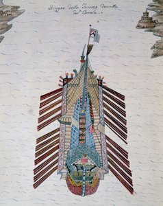 Trirema (statek z trzema rzędami wioseł), z traktatu o milicji morskiej, nad Kanałem Cristoforo (1510-1562), Włochy autorstwa Italian School