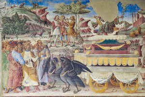 Triumf Merkurego, Sala Miesięcy, Ściana Północna: „Czerwiec”, ok. 1468-70 (fresk) autorstwa Italian School