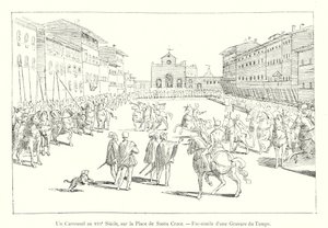 Karuzela w XVI wieku, na Plaza de Santa Croce, Faksymile ryciny z czasów (grafika) autorstwa Italian School