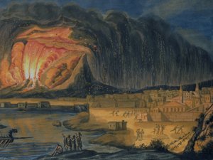 Wezuwiusz wybucha w pobliżu Neapolu, ok. 1815 r. autorstwa Italian School